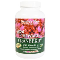 Журавлина з вітаміном с, Cranberry with Vitamin C, Nature's Plus, журавлино-полуничний смак, 180 жувальних конфет - фото