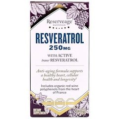 Ресвератрол, Resveratrol, ReserveAge Nutrition, 250 мг, 120 вегетарианских капсул - фото