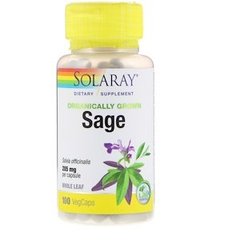Шалфей, Sage, Solaray, органик, 285 мг, 100 капсул - фото