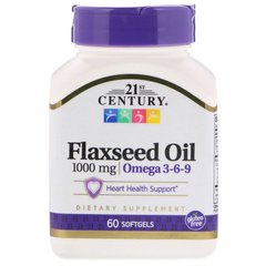 Лляна олія, Flaxseed Oil, 21st Century, 1000 мг, 60 капсул - фото