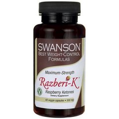 Максимальная сила Разбери-К, Maximum Strenгth Razberi-K, Swanson, 500 мг, 60 вегетарианских капсул - фото