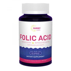Фолієва кислота, Folic Acid Powerful, Sunny Caps, 400 мкг, 100 капсул - фото