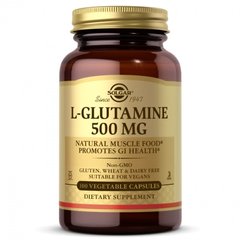 L- глютамин, L-Glutamine, Solgar, 500 мг, 100 вегетарианских капсул - фото