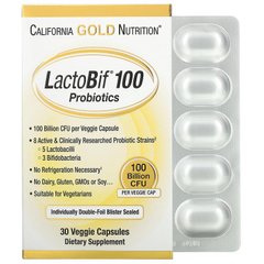 Пробиотики, LactoBif Probiotics, California Gold Nutrition, 100 млд, 30 капсул - фото