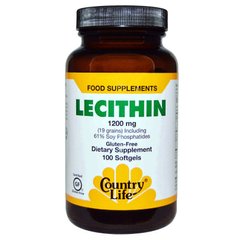 Лецитин, Lecithin, Country Life, 1200 мг, 100 капсул - фото