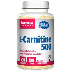 Л карнитин, L-Carnitine, Jarrow Formulas, 500 мг, 100 капсул - фото