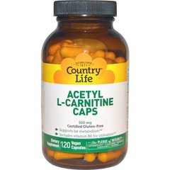 Ацетил карнітин, Acetyl L-Carnitine, Country Life, 500 мг, 120 капсул - фото