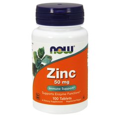 Цинк, Zinc, Now Foods, 50 мг, 100 таблеток - фото