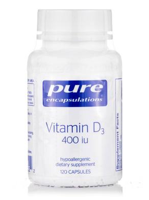 Витамин D3, Vitamin D3, Pure Encapsulations, 400 МЕ, 120 капсул - фото