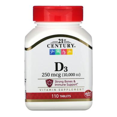 Витамин Д3, Vitamin D3, 21st Century, 10 000 МЕ, 110 таблеток - фото