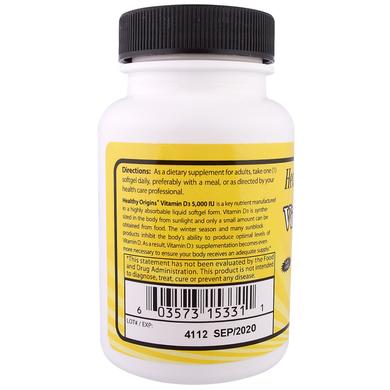 Витамин D3, Vitamin D3, Healthy Origins, 5000 МЕ, 30 капсул - фото