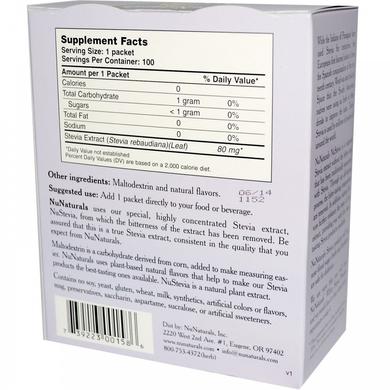 Белый порошок стевии, NuNaturals, 100 пакетиков - фото