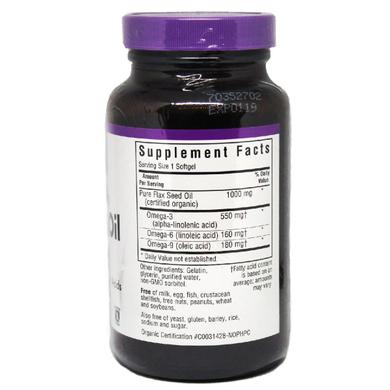 Органічна олія льону, Bluebonnet Nutrition, 1000 мг, 100 желатинових капсул - фото