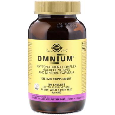 Омніум, вітаміни і мінерали, Omnium, Multiple Vitamin and Mineral, Solgar, 180 таблеток - фото