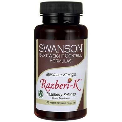 Максимальна сила Розбери-К, Maximum Strenгth Razberi-K, Swanson, 500 мг, 60 вегетаріанських капсул - фото