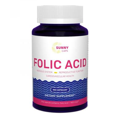 Фолиевая кислота, Folic Acid Powerful, Sunny Caps, 400 мкг, 100 капсул - фото