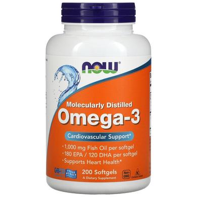 Омега 3, підтримка серця, Omega-3, Now Foods, 180 EPA/120 DHA, 200 капсул - фото