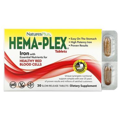 Комплекс вітамінів і мінералів, Hema-Plex, Nature's Plus, 30 таблетки з повільним высвобождением - фото