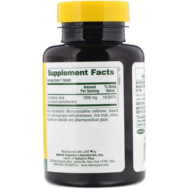 Пантотенова кислота (B5), Natures Plus, 1000 мг, 60 таблеток - фото