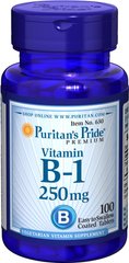 Витамин В1, Vitamin B-1, Puritan's Pride, 250 мг, 100 таблеток - фото