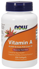 Витамин А, Vitamin A, Now Foods, 25000 МЕ, 250 капсул - фото