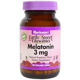 Мелатонін, смак малини, Melatonin, Bluebonnet Nutrition, 3 мг, 120 жувальних таблеток, фото