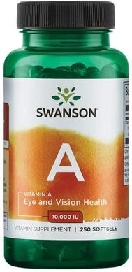 Витамин А, Vitamin A, Swanson, 10000 МЕ (3000 мкг), 250 гелевых капсул - фото