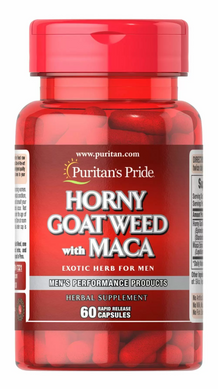 Горянка і Мака, Horny Goat Weed with Maca, Puritan's Pride, 500 мг / 75 мг, 60 капсул - фото