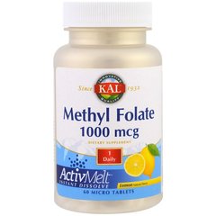 Метилфолат, со вкусом лимона, Methyl Folate, Kal, 1000 мкг, 60 микро таблеток - фото