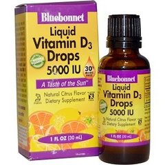 Витамин Д3 (цитрусовый вкус), Liquid Vitamin D3, Bluebonnet Nutrition, капли, 5000 МЕ, 30 мл - фото