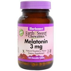 Мелатонін, смак малини, Melatonin, Bluebonnet Nutrition, 3 мг, 120 жувальних таблеток - фото