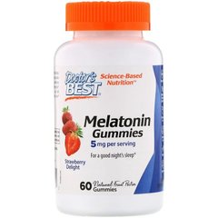 Мелатонин, Melatonin Gummies, Doctor's Best, 5 мг, вкус клубники, 60 желейных конфет - фото