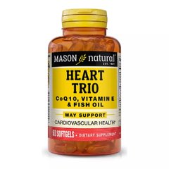 Здоровье Сердца и Сосудов, Heart Trio CoQ10, Vitamin E & Fish Oil, Mason Natural, 60 гелевых капсул - фото