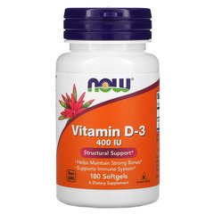 Витамин Д3, Vitamin D-3, Now Foods, 400 МЕ, 180 капсул - фото