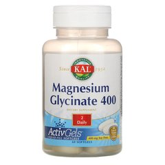 Магній глицинат, Magnesium Glycinate, Kal, без сої, 400 мг, 60 капсул - фото