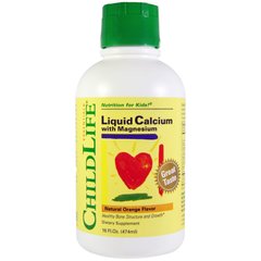 Кальций магний для детей, Calcium with Magnesium, ChildLife, жидкий, апельсин, 474 мл - фото