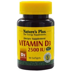 Витамин D3, Nature's Plus, 2500 МЕ, 90 гелевых капсул - фото
