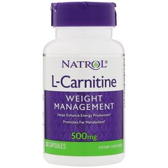 L-карнітин, L-Carnitine, Natrol, 500 мг, 30 капсул - фото