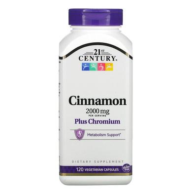 Кориця і хром, Cinnamon, 21st Century, 2000 мг, 120 капсул - фото