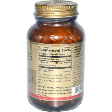 Витамин В6, Vitamin B6, Solgar, 100 мг, 250 капсул - фото