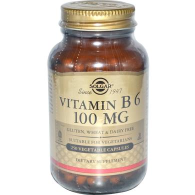 Витамин В6, Vitamin B6, Solgar, 100 мг, 250 капсул - фото