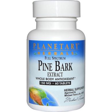 Сосновая кора, полный спектр, Pine Bark Extract, Planetary Herbals, 150 мг, 60 таблеток - фото