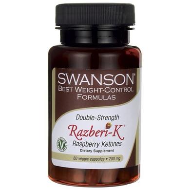Малинові кетони подвійна сила, Double Strength Razberi-K Raspberry Ketones, Swanson, 200 мг, 60 вегетаріанських капсул - фото