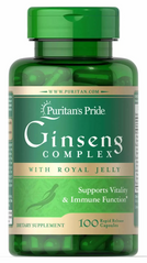 Женьшень с маточным молочком, Ginseng Complex, Puritan's Pride, 1000 мг, 100 капсул - фото