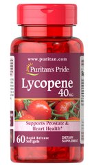 Ликопин, Lycopene, Puritan's Pride, 40 мг, 60 гелевых капсул - фото