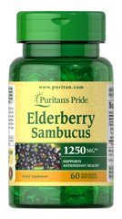 Черная бузина, Elderberry Sambucus, Puritan's Pride, 1250 мкг, 60 гелевых капсул - фото