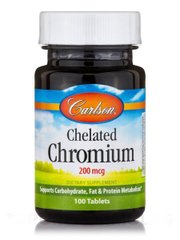 Хром хелат, Chelated Chromium, Carlson Labs, 200 мкг, 100 таблеток - фото