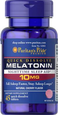 Мелатонин быстрого растворения, Quick Dissolve Melatonin, Puritan's Pride, 10 мг, вкус вишни, 45 быстрорастворимых таблеток - фото