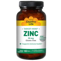 Цинк в таблетках, Zinc, Country Life, 50 мг, 180 таблеток - фото