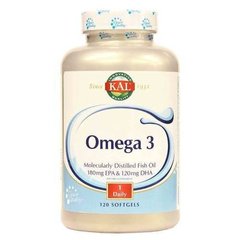 Омега-3, Omega 3 Fish 180/120, Kal, 1000 мг, 120 гелевих капсул - фото